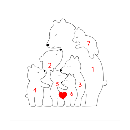 Custom Wooden Bear Family Keepsake with Engraved Names
