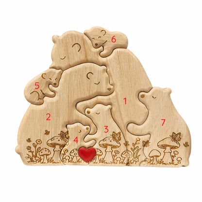 Personalized Wooden Bear Family Keepsake with Custom Names