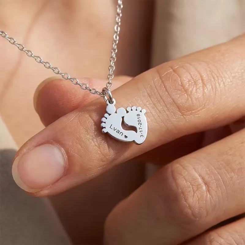 Personalized Baby Footprint Name Necklace