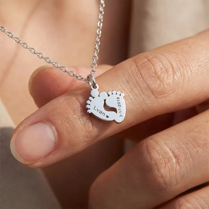 Personalized Baby Footprint Name Necklace