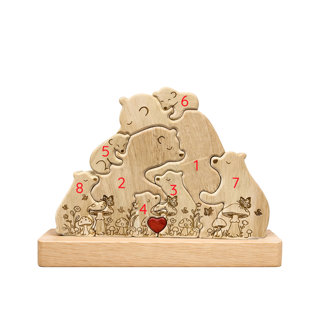 Personalized Wooden Bear Family Keepsake with Custom Names