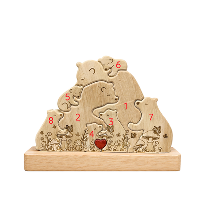 Personalized Wooden Bear Family Keepsake with Custom Names