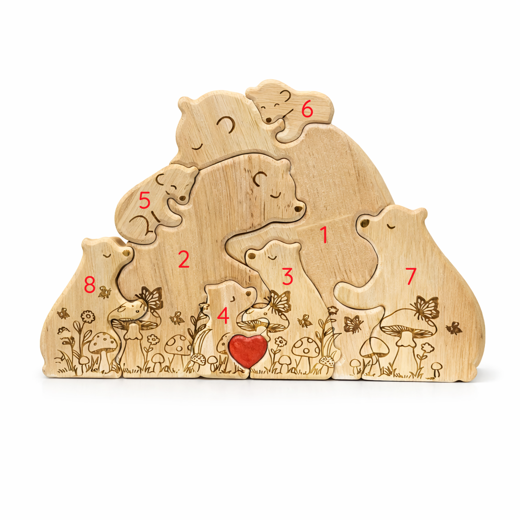 Personalized Wooden Bear Family Keepsake with Custom Names
