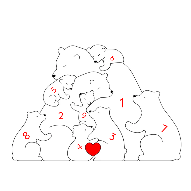 Custom Wooden Bear Family Keepsake with Engraved Names
