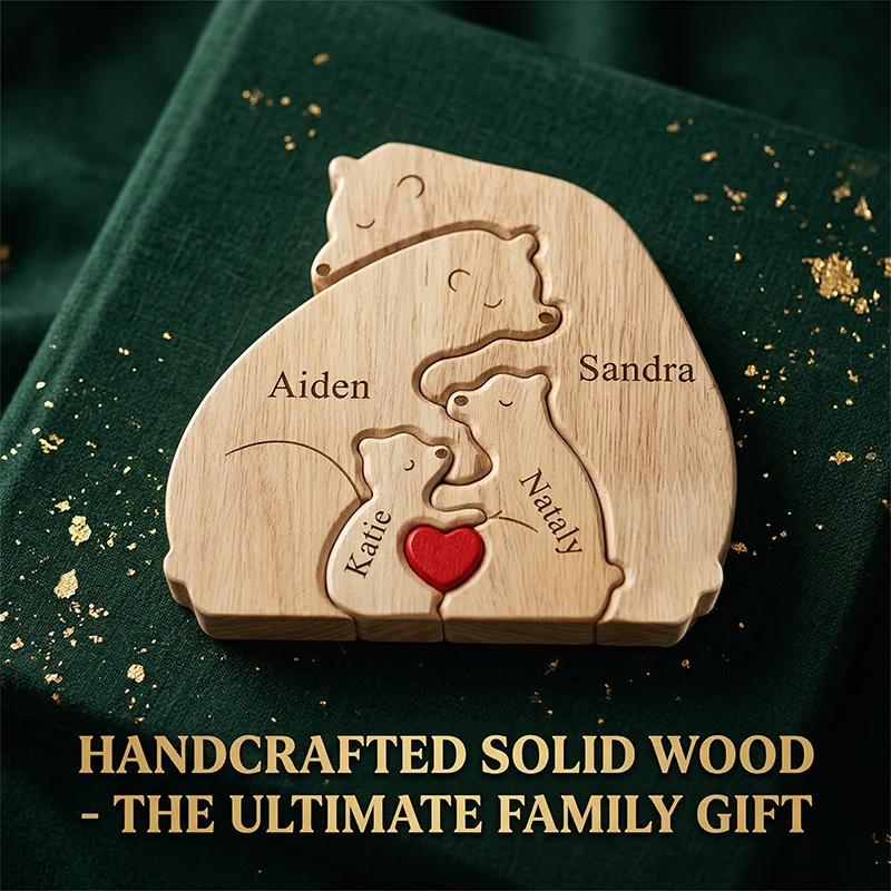 Custom Wooden Bear Family Keepsake with Engraved Names
