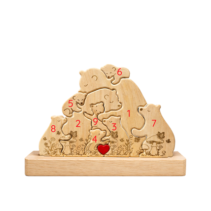 Personalized Wooden Bear Family Keepsake with Custom Names