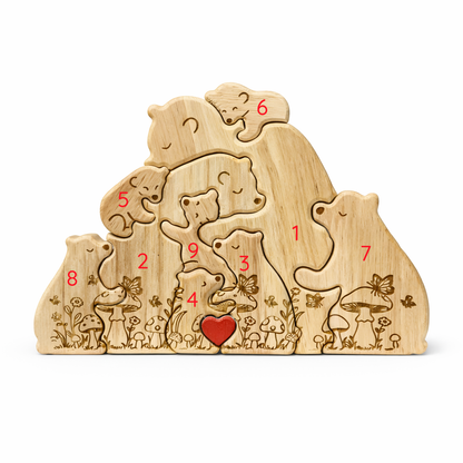 Personalized Wooden Bear Family Keepsake with Custom Names