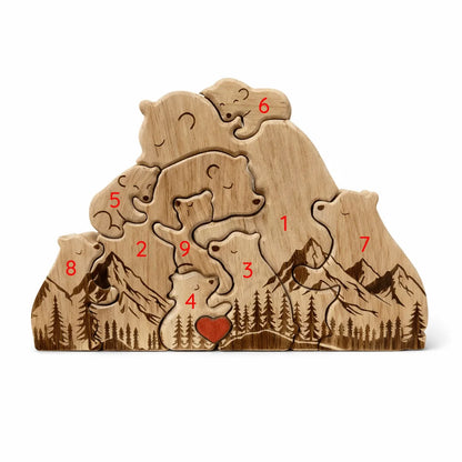 Personalized Bear Family Puzzle – Mountain & Heart Design
