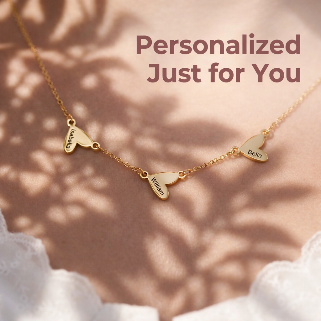 Personalized Heart Name Necklace with 1–5 Engraved Charms
