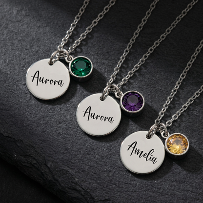 Personalized Name & Birthstone Mom Necklace, Custom Engraved