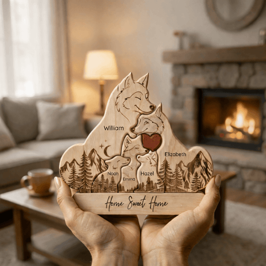 Personalized Wolf Family Wooden Plaque with Family Names