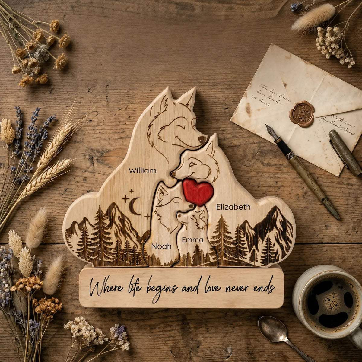 Personalized Wolf Family Plaque