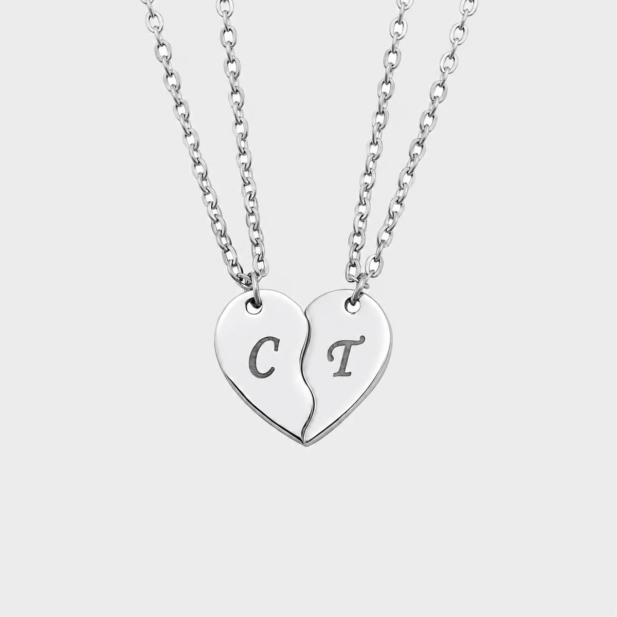 Personalized Split Heart Necklace Set