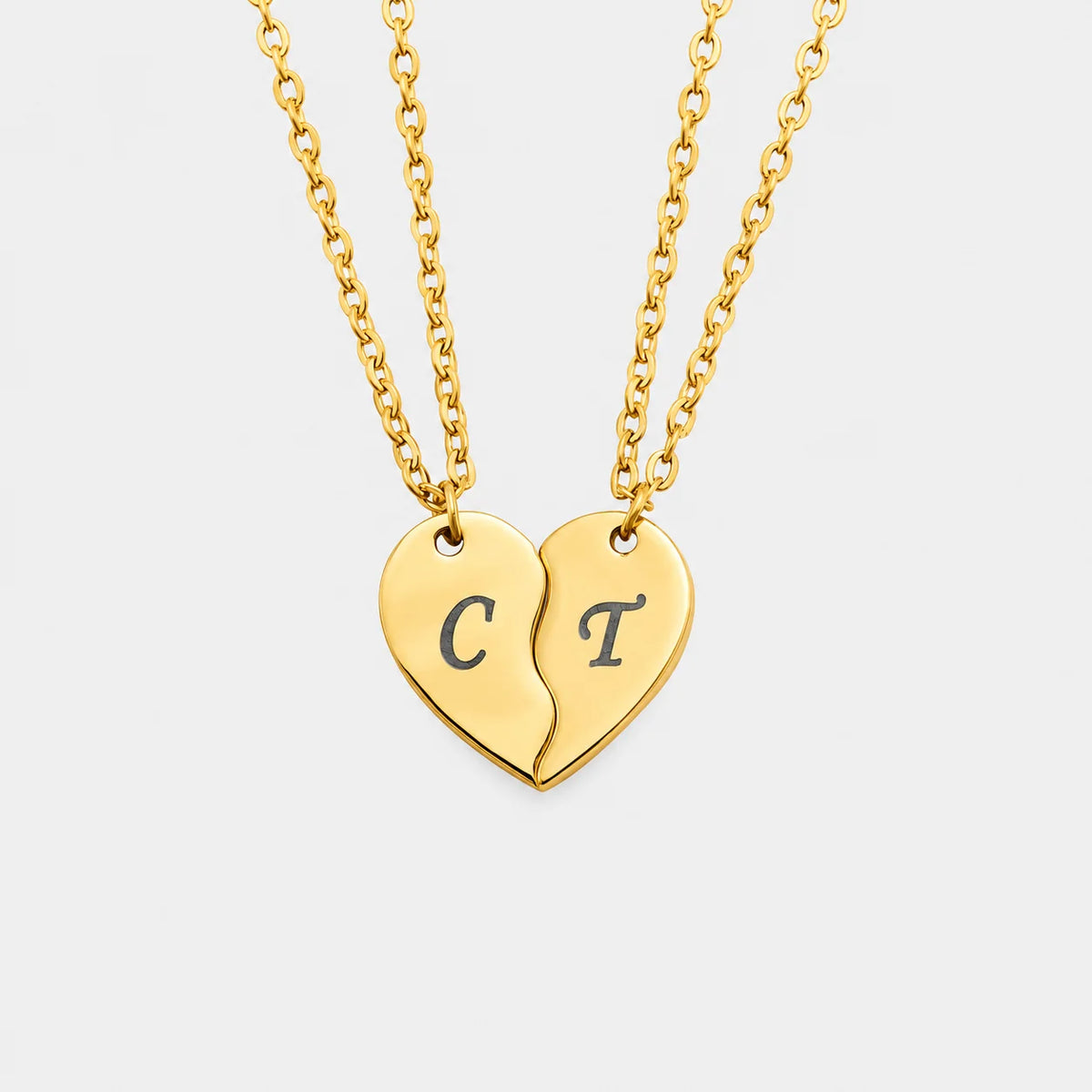 Personalized Split Heart Necklace Set