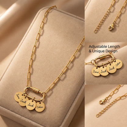Personalized Family Name Charm Necklace – Carabiner Clasp