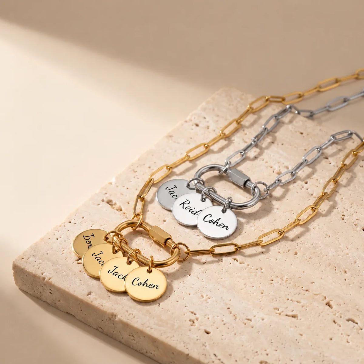 Personalized Family Name Charm Necklace – Carabiner Clasp