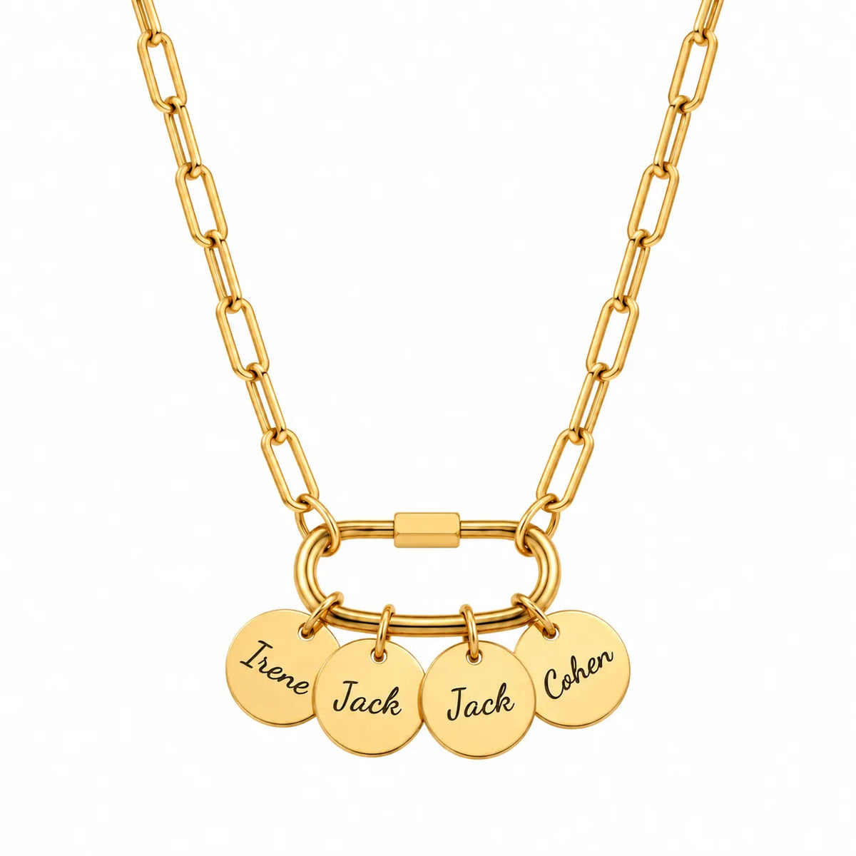 Personalized Family Name Charm Necklace – Carabiner Clasp