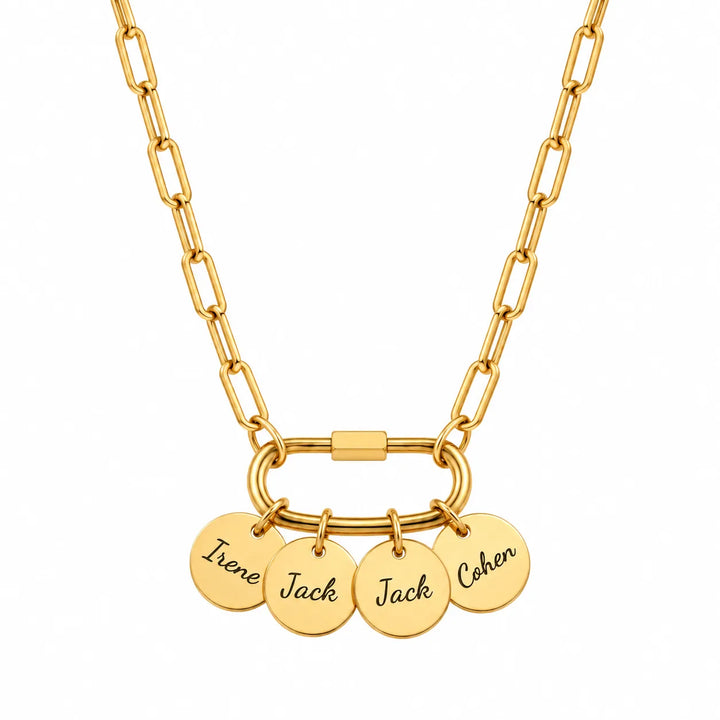 Personalized Family Name Charm Necklace – Carabiner Clasp