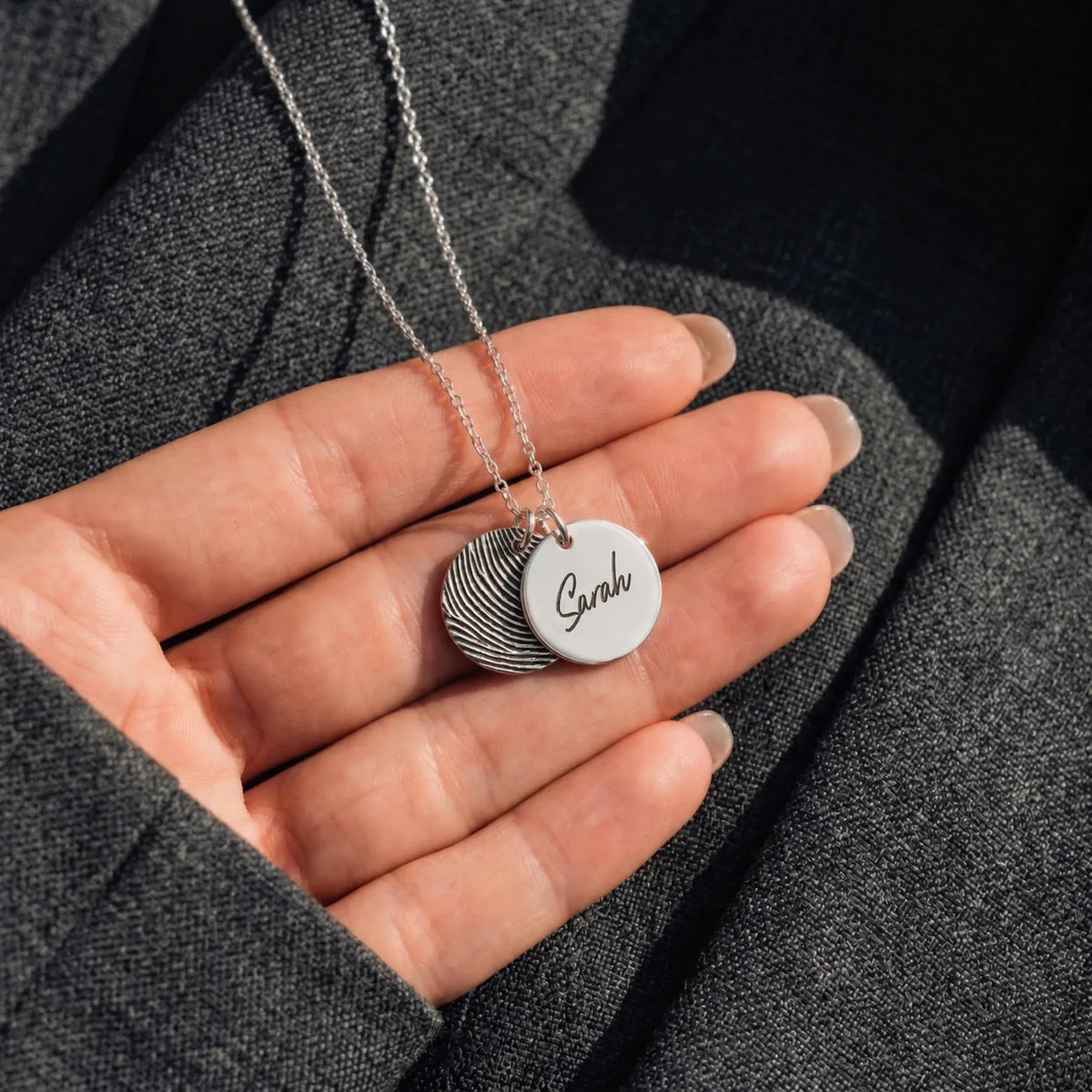 Personalized Fingerprint & Name Double Disc Necklace