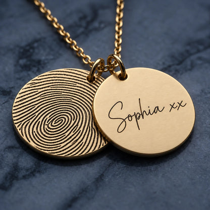 Personalized Fingerprint & Name Double Disc Necklace