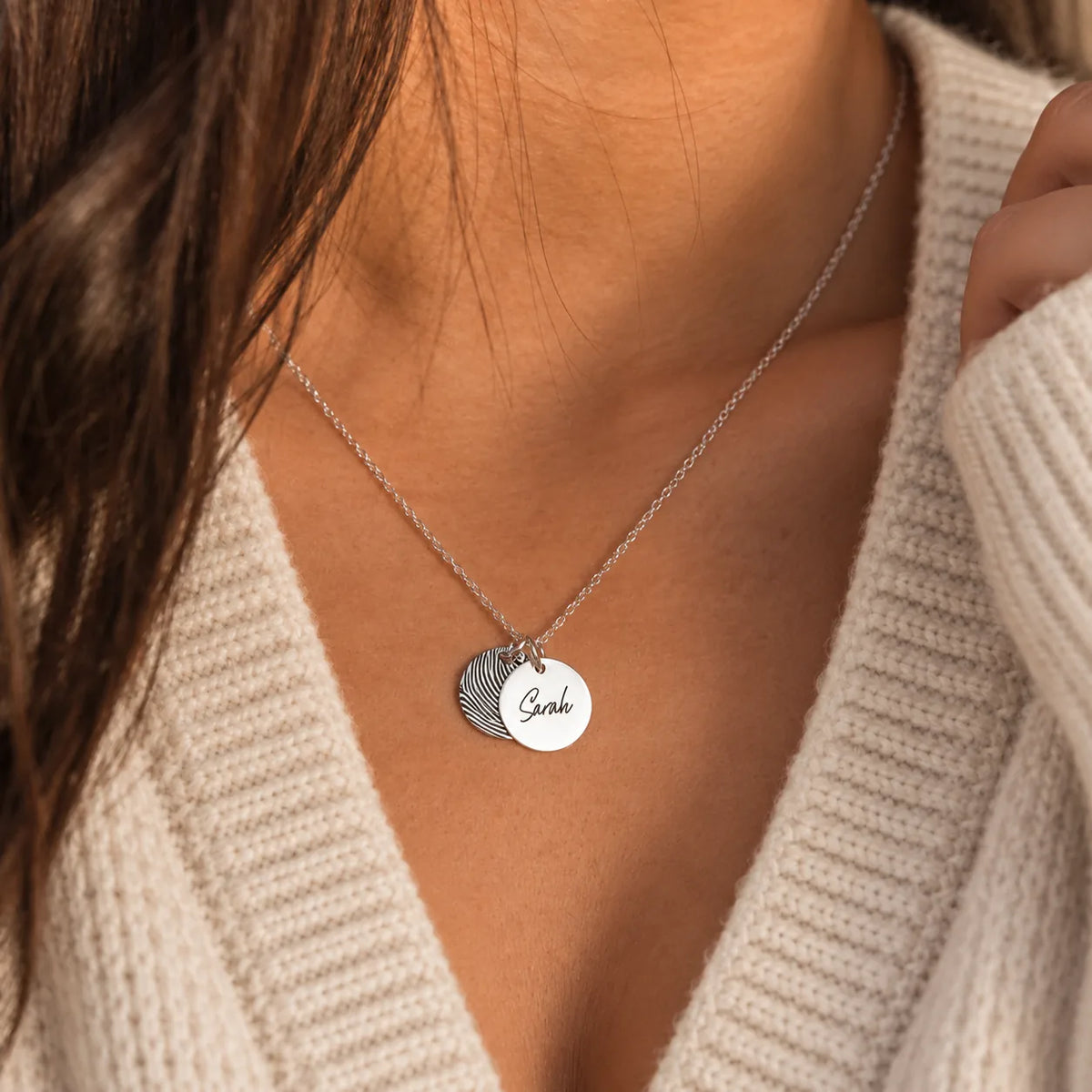 Personalized Fingerprint & Name Double Disc Necklace