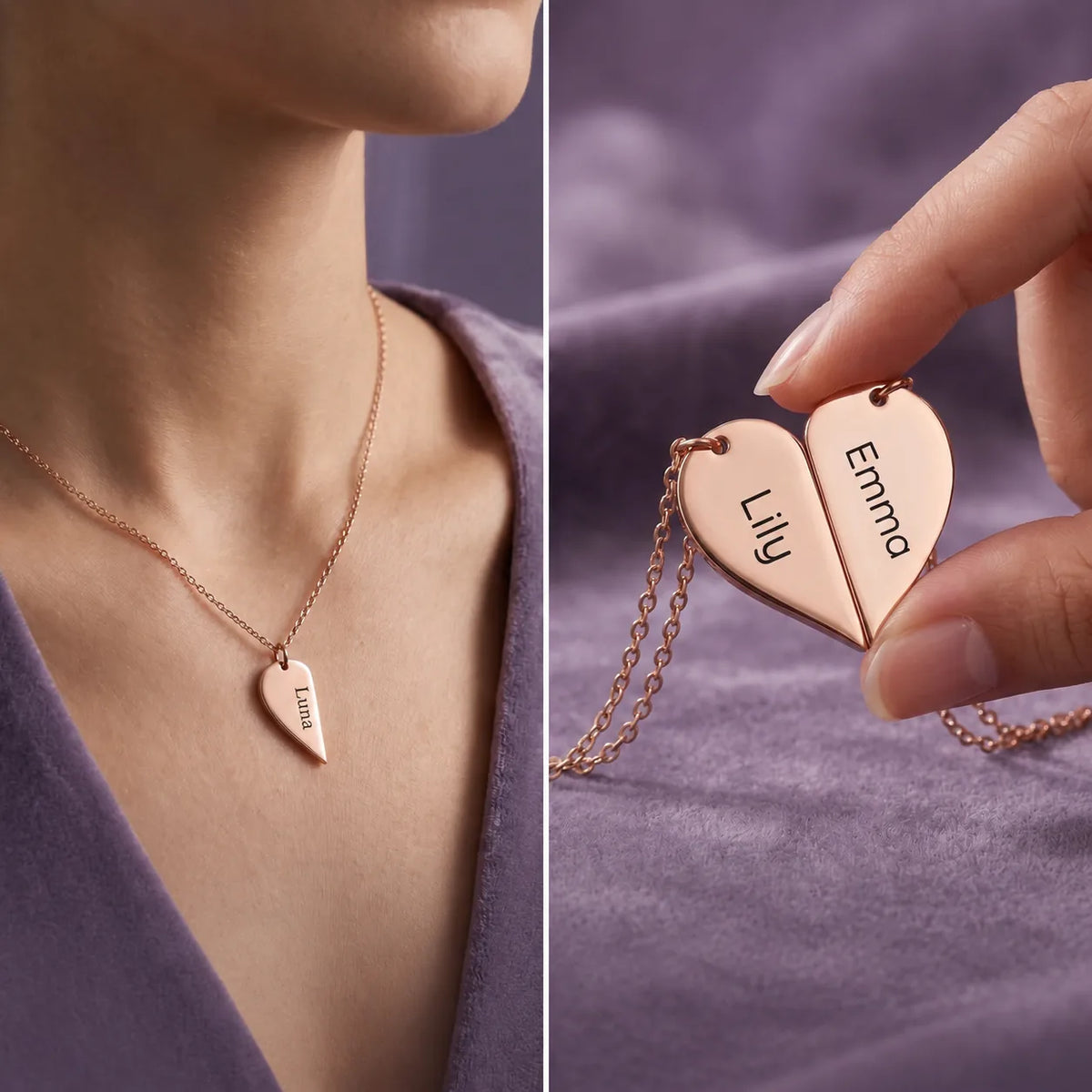 Personalized Mother & Daughter Split Heart Necklace
