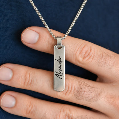 Personalized Engraved Bar Necklace for Dad