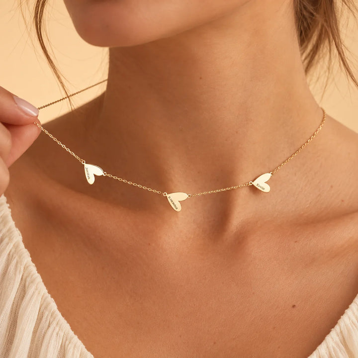 Personalized Heart Name Necklace – 1–5 Charms
