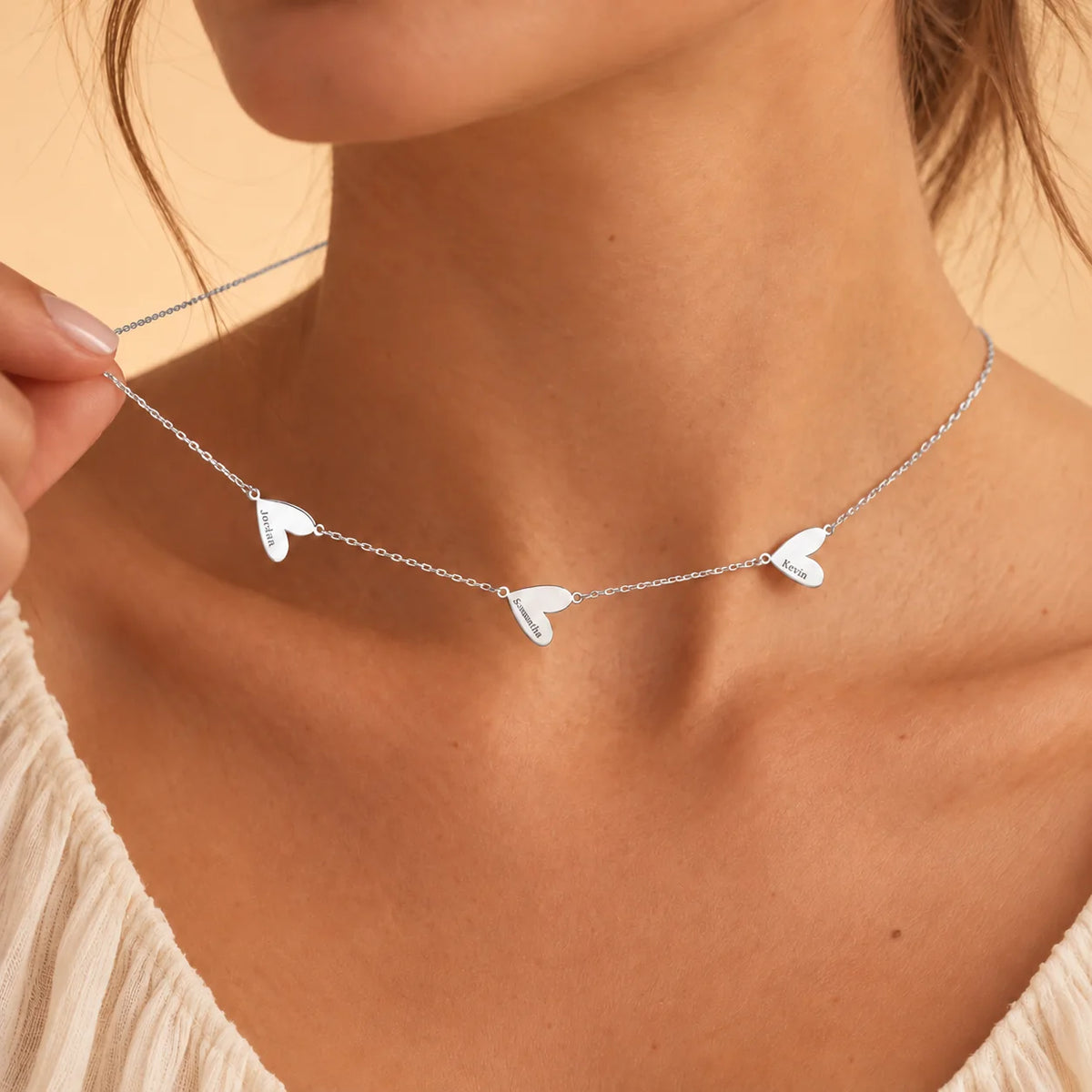 Personalized Heart Name Necklace – 1–5 Charms