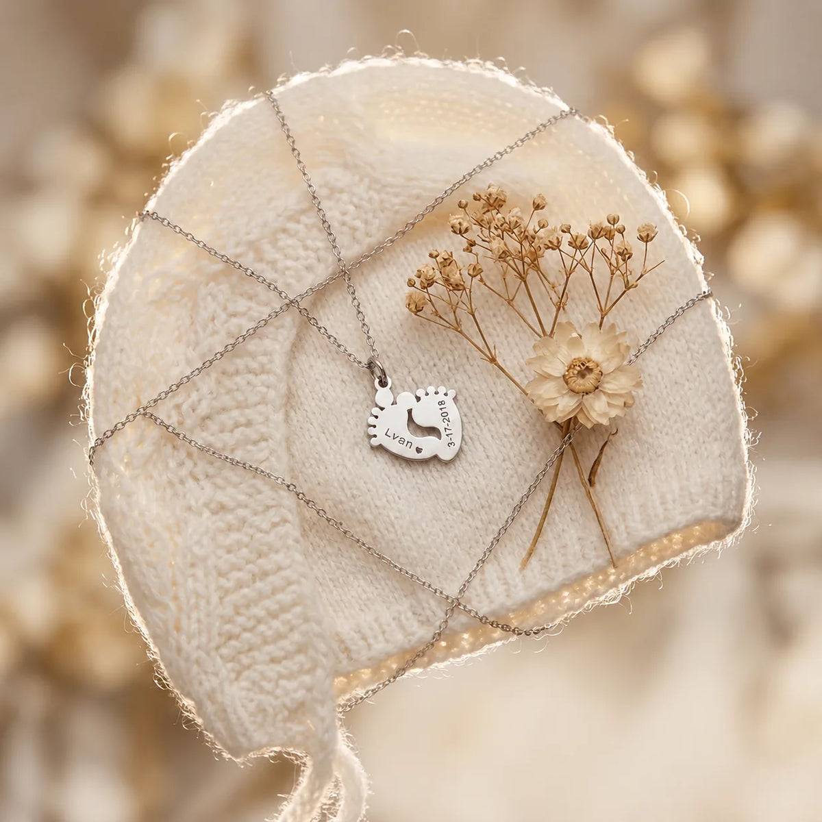 Personalized Baby Footprint Name Necklace
