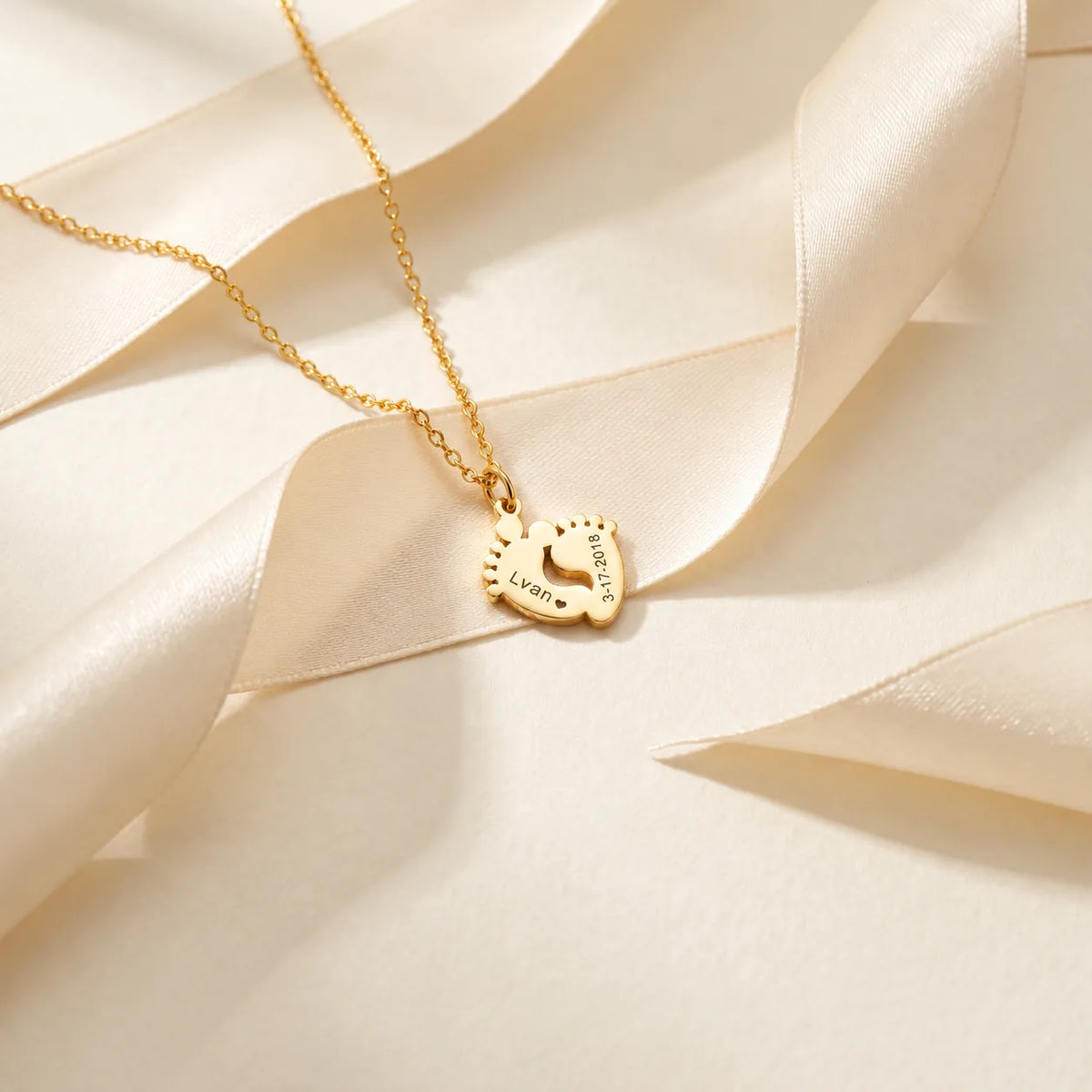 Personalized Baby Footprint Name Necklace