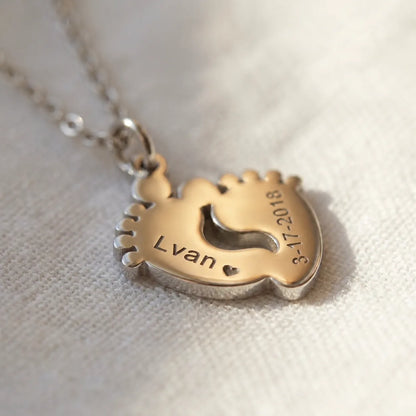 Personalized Baby Footprint Name Necklace