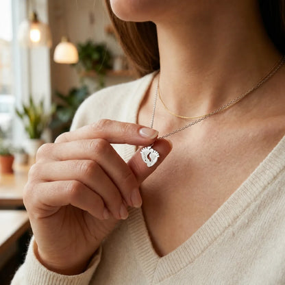 Personalized Baby Footprint Name Necklace