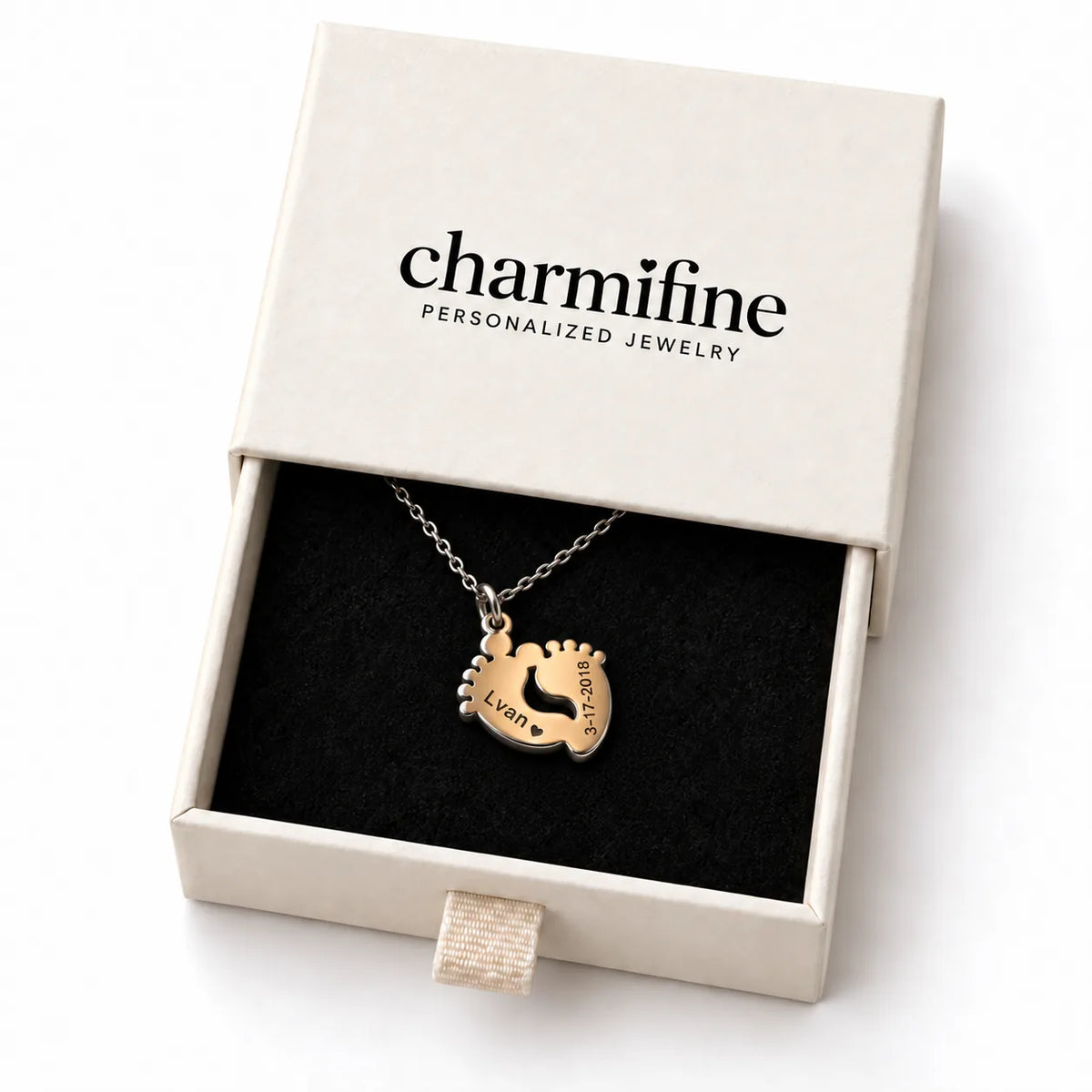 Personalized Baby Footprint Name Necklace