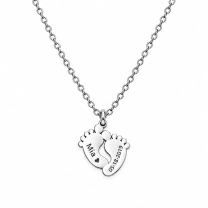 Personalized Baby Footprint Name Necklace