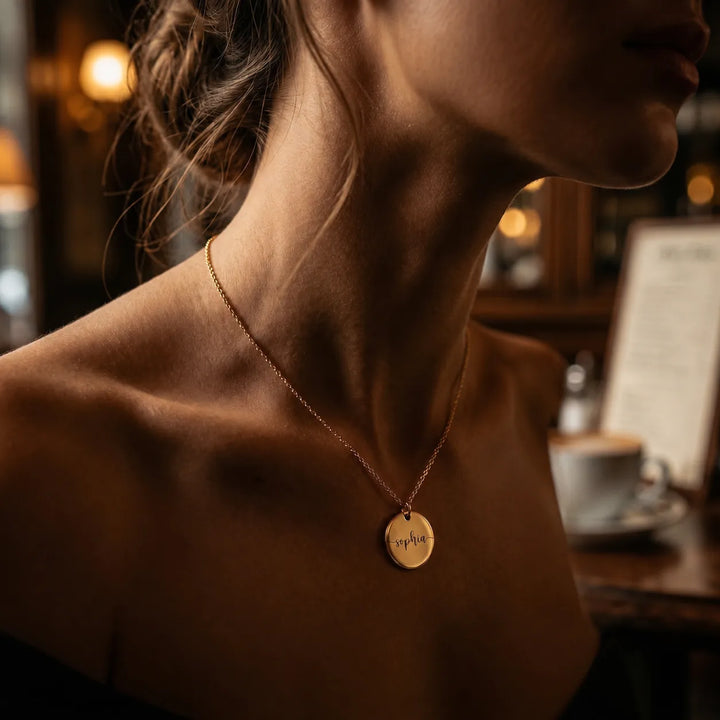 Personalized Wavy Edge Name Disc Necklace
