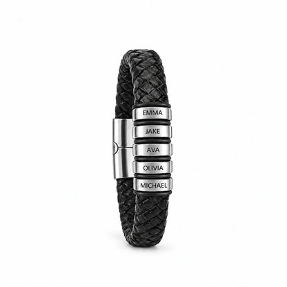 Personalized Dad Family Name Bead Leather Bracelet