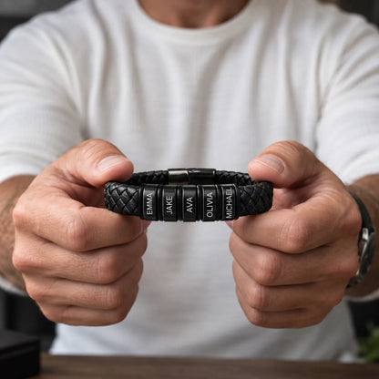 Personalized Dad Family Name Bead Leather Bracelet