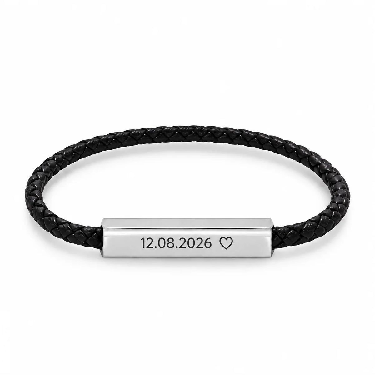 Personalized Braided Leather Bar Bracelet