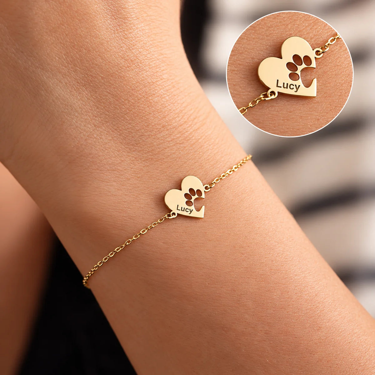 Personalized Paw Print Heart Bracelet