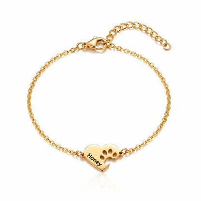 Personalized Paw Print Heart Bracelet