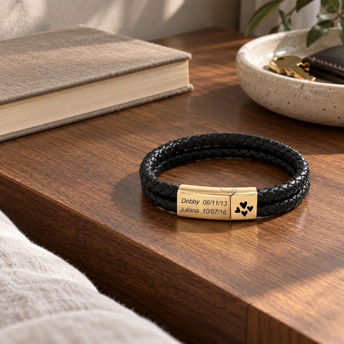 Personalized Double-Strand Leather Name Bracelet