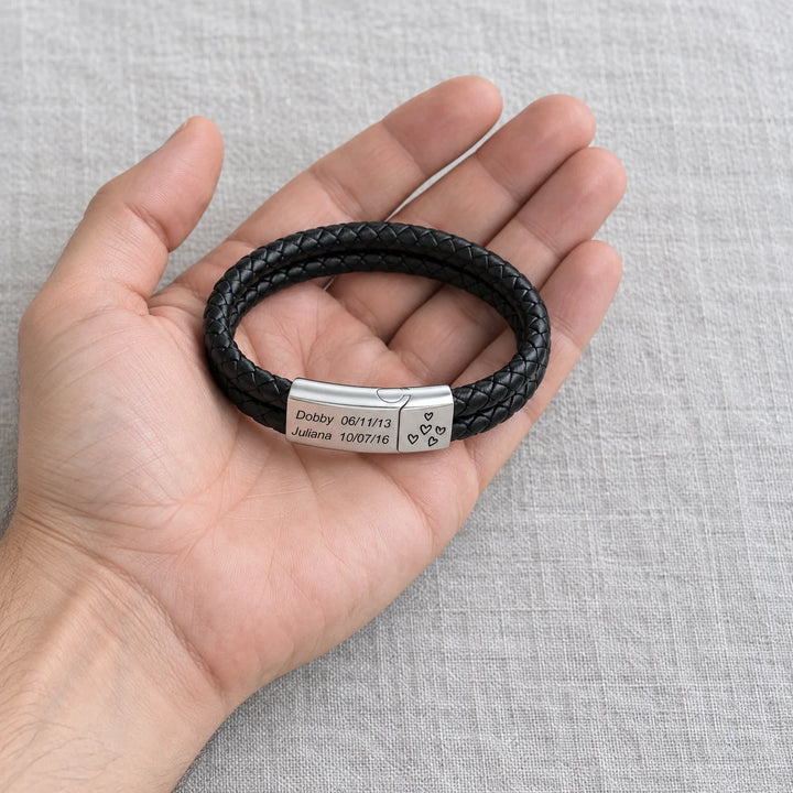 Personalized Double-Strand Leather Name Bracelet