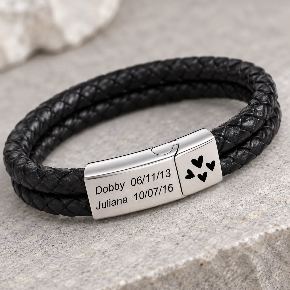 Personalized Double-Strand Leather Name Bracelet