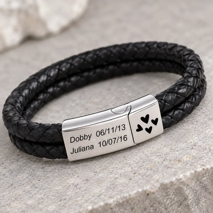 Personalized Double-Strand Leather Name Bracelet