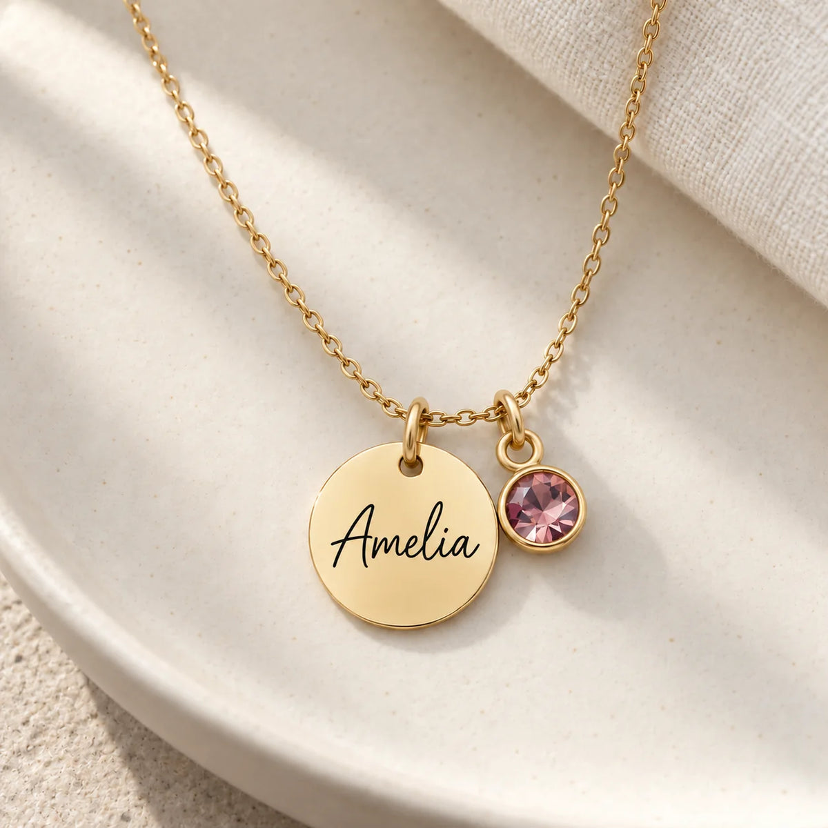 Personalized Name & Birthstone Disc Necklace