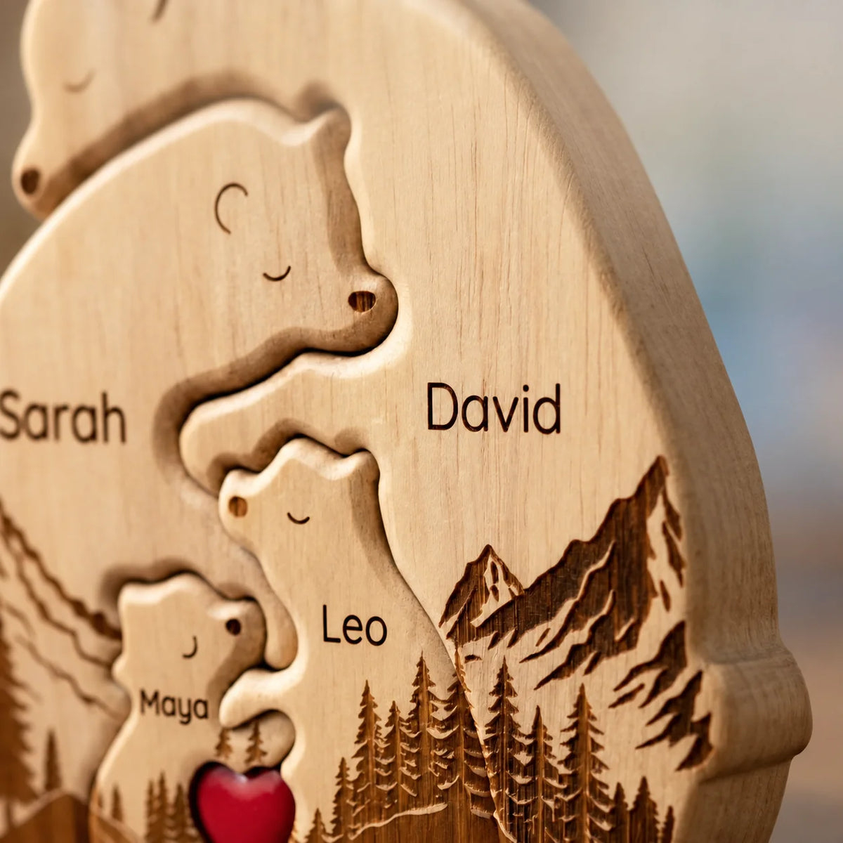 Personalized Bear Family Puzzle – Mountain & Heart Design