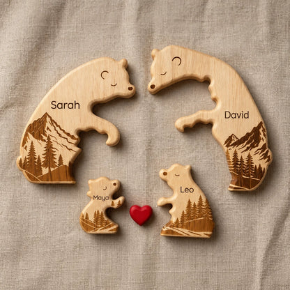 Personalized Bear Family Puzzle – Mountain & Heart Design