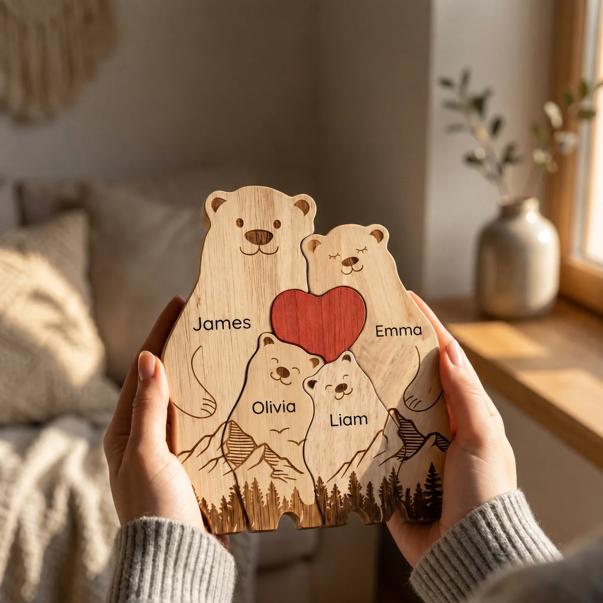 Personalized Bear Family Puzzle – Heart Hug Design