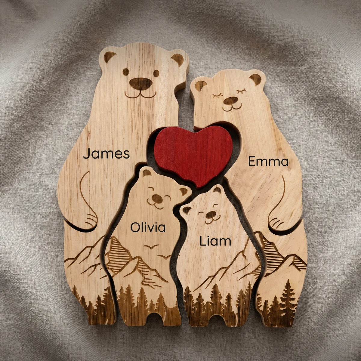 Personalized Bear Family Puzzle – Heart Hug Design